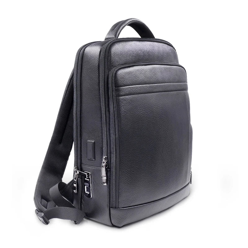 Sac à dos en cuir anti-vol pour homme avec serrure à empreinte digitale