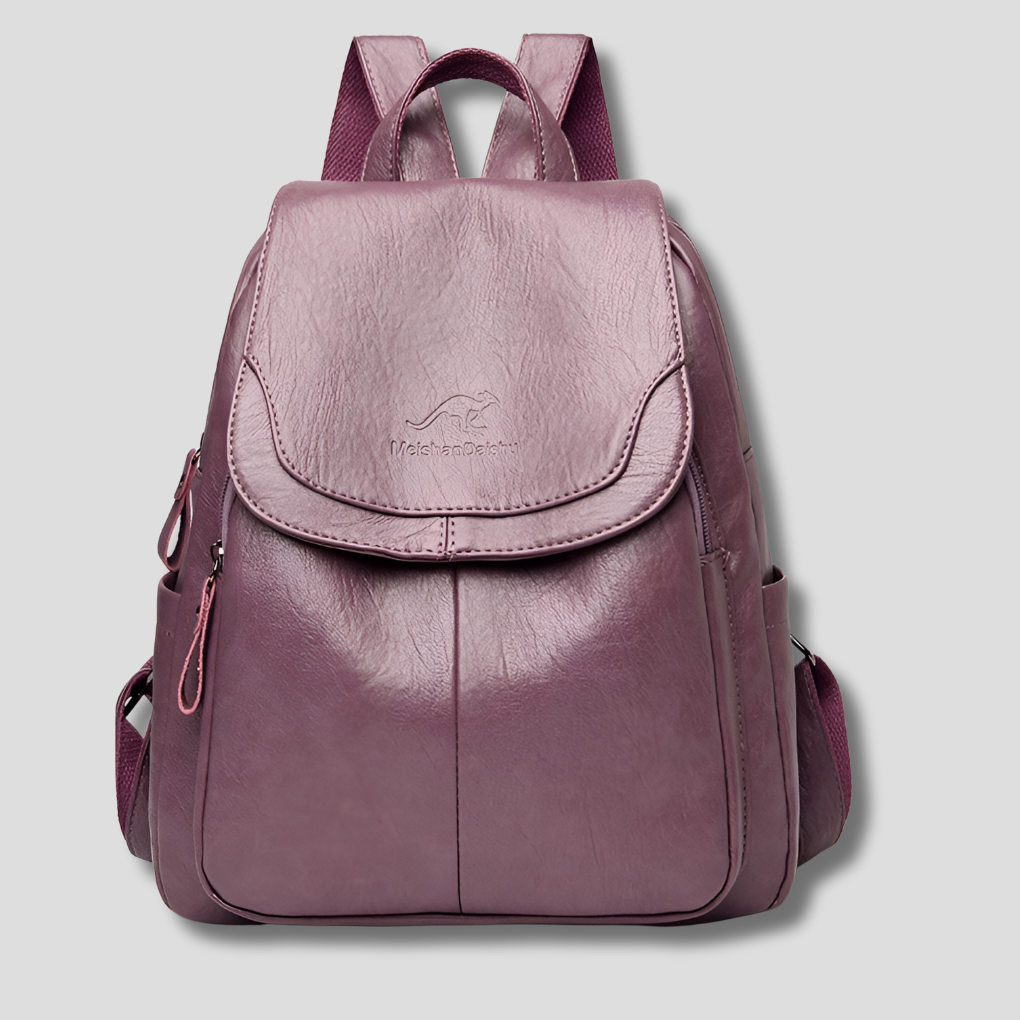 Sac à dos en cuir pour femme avec fermeture sécurisée et détail gaufré