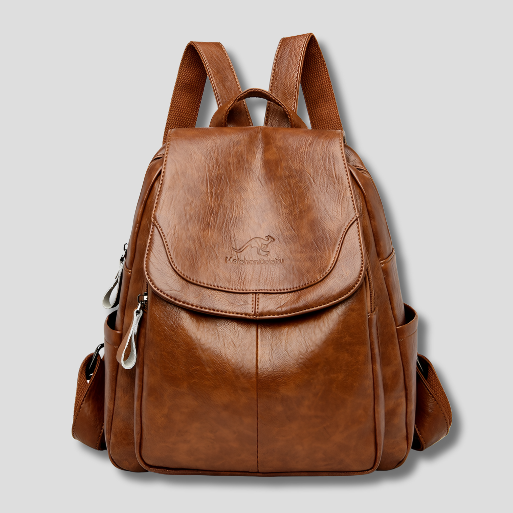 Sac à dos en cuir pour femme avec fermeture sécurisée et détail gaufré