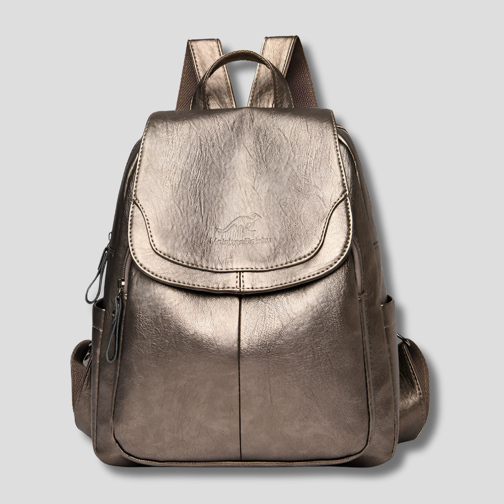 Sac à dos en cuir pour femme avec fermeture sécurisée et détail gaufré