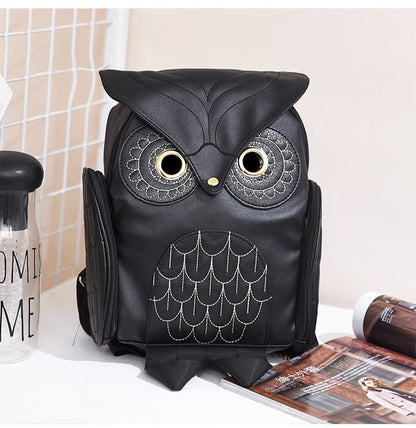 Sac à dos pour femme en cuir PU imprimé hibou multi-poches