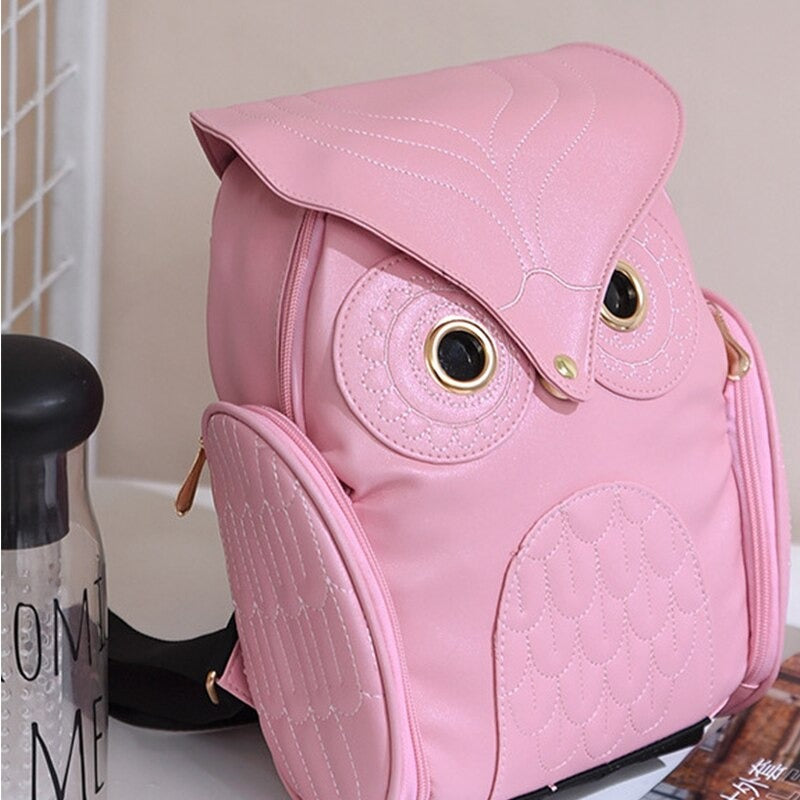 Sac à dos pour femme en cuir PU imprimé hibou multi-poches
