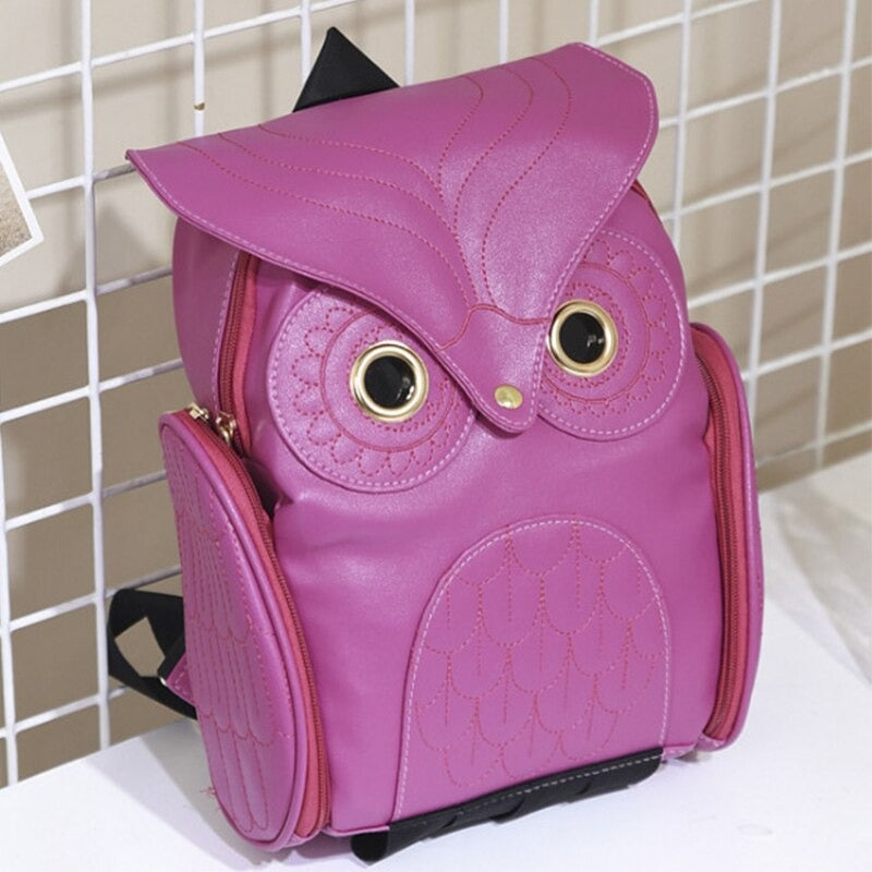 Sac à dos pour femme en cuir PU imprimé hibou multi-poches