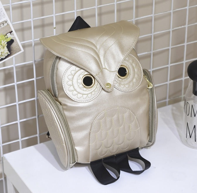 Sac à dos pour femme en cuir PU imprimé hibou multi-poches