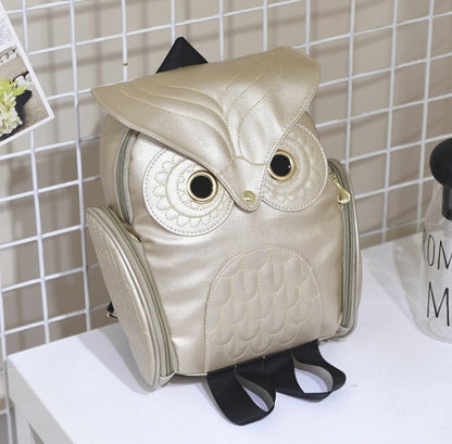 Sac à dos pour femme en cuir PU imprimé hibou multi-poches