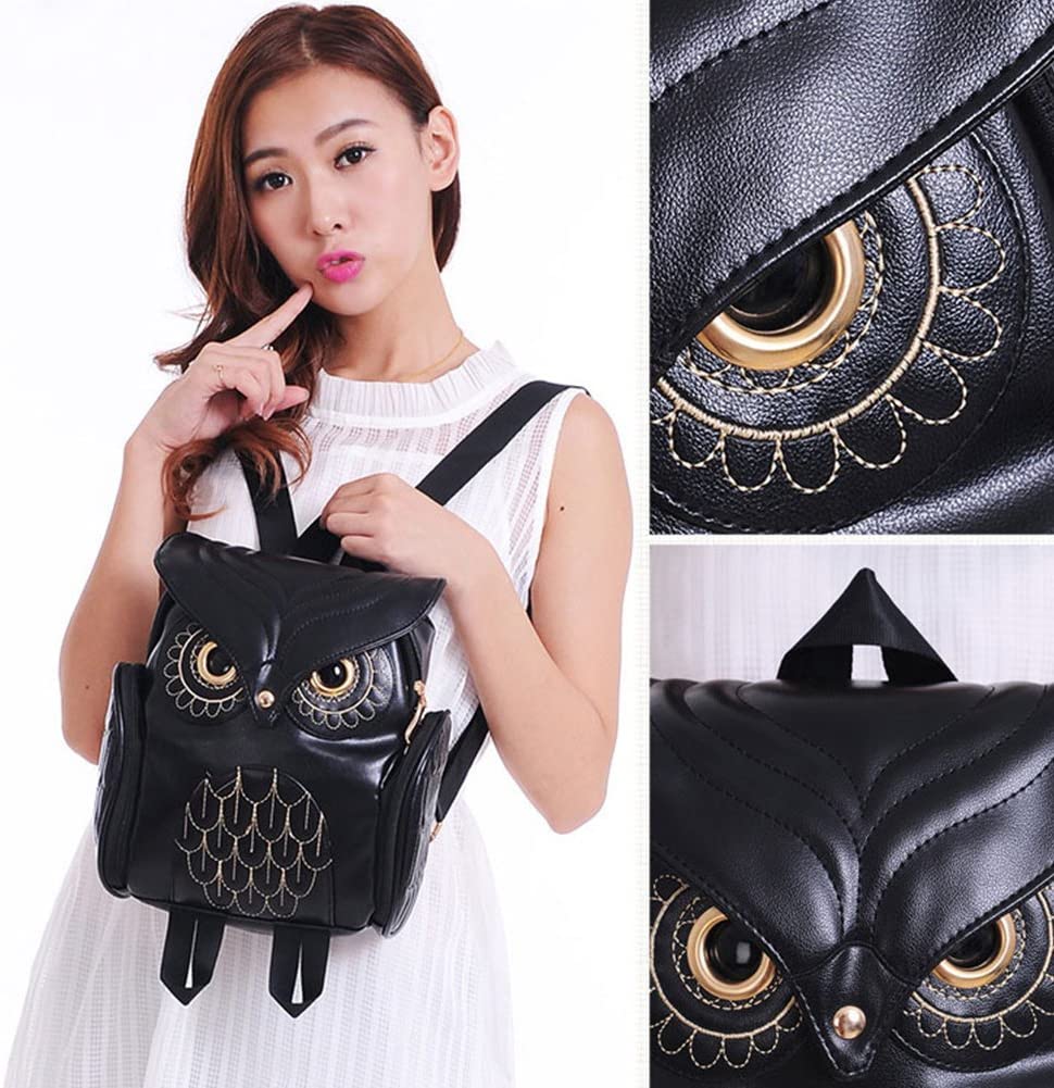Sac à dos pour femme en cuir PU imprimé hibou multi-poches