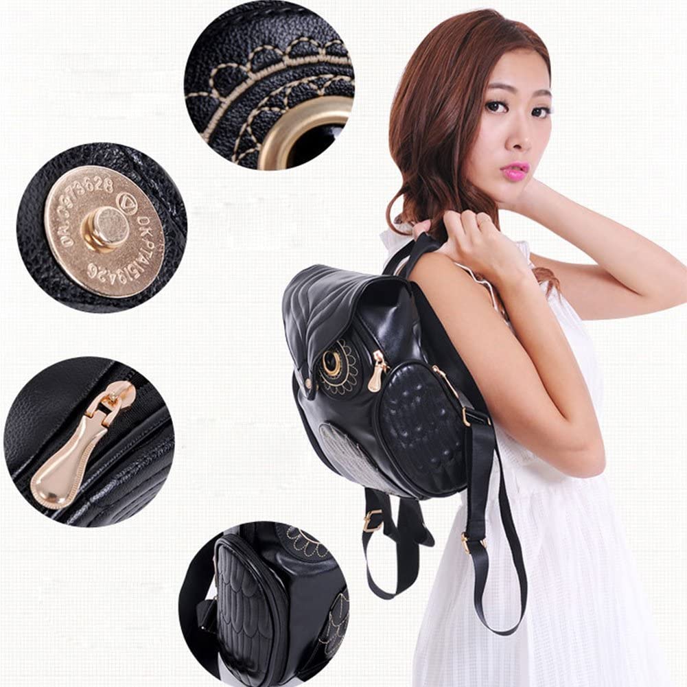 Sac à dos pour femme en cuir PU imprimé hibou multi-poches