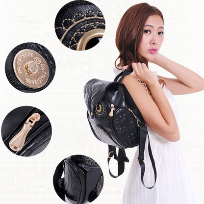 Sac à dos pour femme en cuir PU imprimé hibou multi-poches