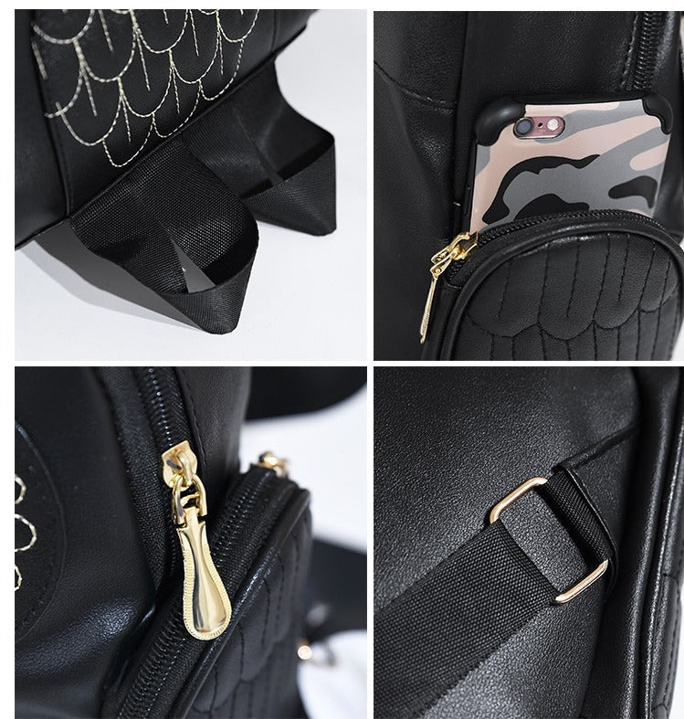 Sac à dos pour femme en cuir PU imprimé hibou multi-poches