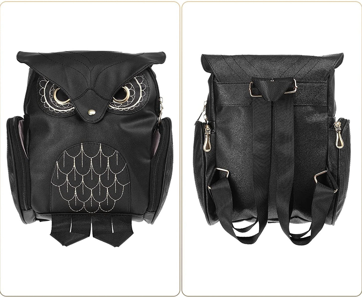 Sac à dos pour femme en cuir PU imprimé hibou multi-poches