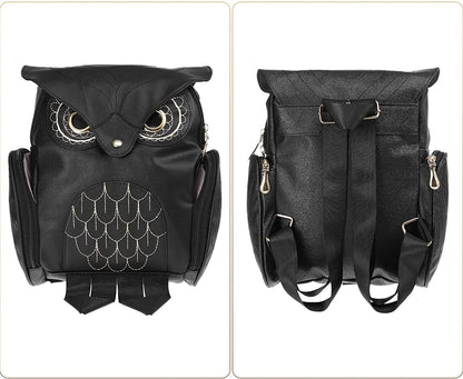 Sac à dos pour femme en cuir PU imprimé hibou multi-poches