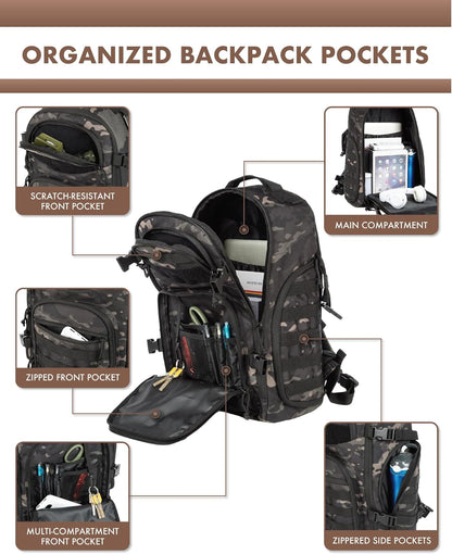 Sac à dos tactique 35 L mixte - système MOLLE et rangement pour ordinateur portable
