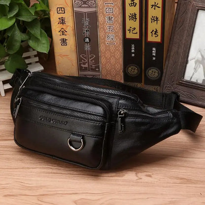 Sac banane en cuir de vachette véritable pour homme – grande capacité, port à la ceinture ou en bandoulière pour le voyage