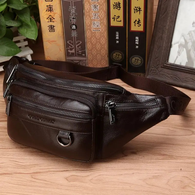 Sac banane en cuir de vachette véritable pour homme – grande capacité, port à la ceinture ou en bandoulière pour le voyage