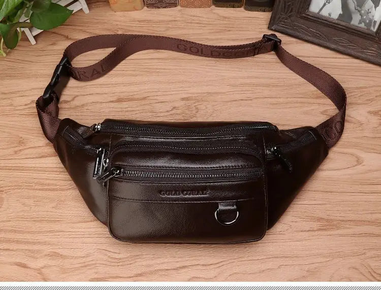 Sac banane en cuir de vachette véritable pour homme – grande capacité, port à la ceinture ou en bandoulière pour le voyage