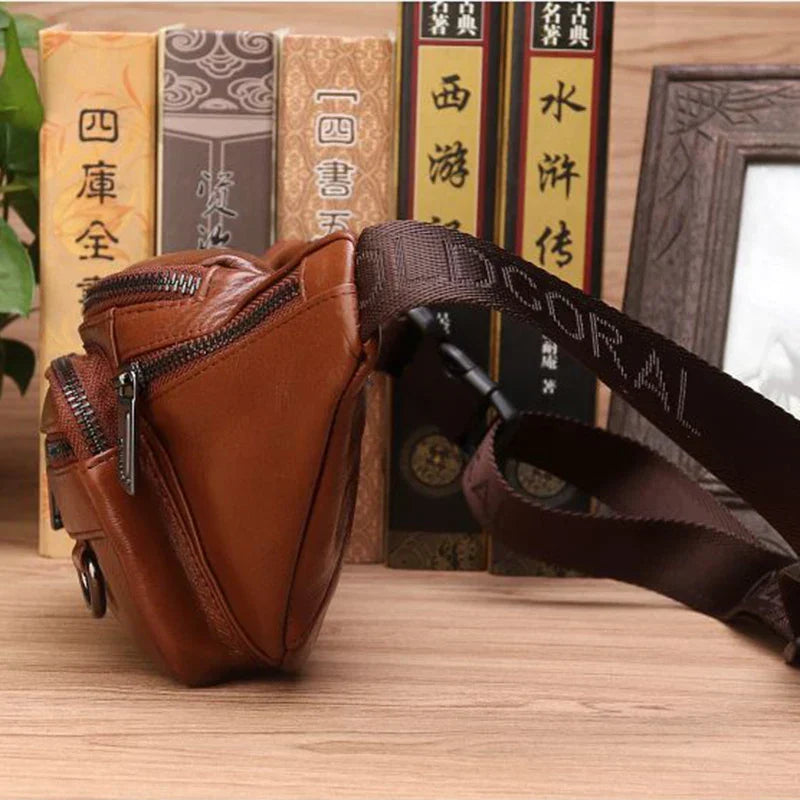 Sac banane en cuir de vachette véritable pour homme – grande capacité, port à la ceinture ou en bandoulière pour le voyage