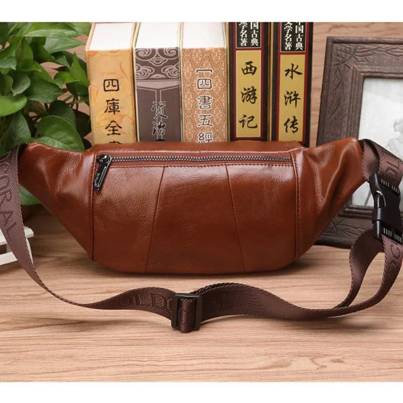 Sac banane en cuir de vachette véritable pour homme – grande capacité, port à la ceinture ou en bandoulière pour le voyage