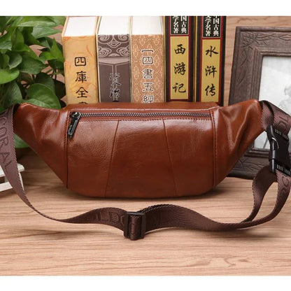 Sac banane en cuir de vachette véritable pour homme – grande capacité, port à la ceinture ou en bandoulière pour le voyage