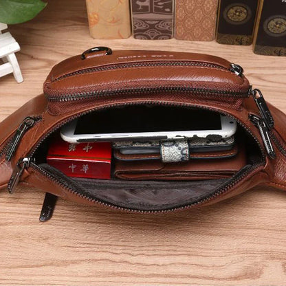 Sac banane en cuir de vachette véritable pour homme – grande capacité, port à la ceinture ou en bandoulière pour le voyage