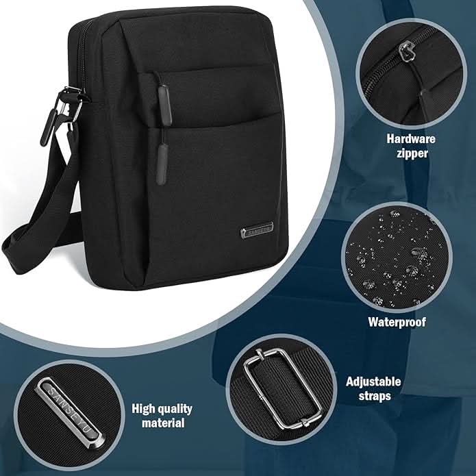Sac bandoulière homme imperméable avec dispositif anti-vol