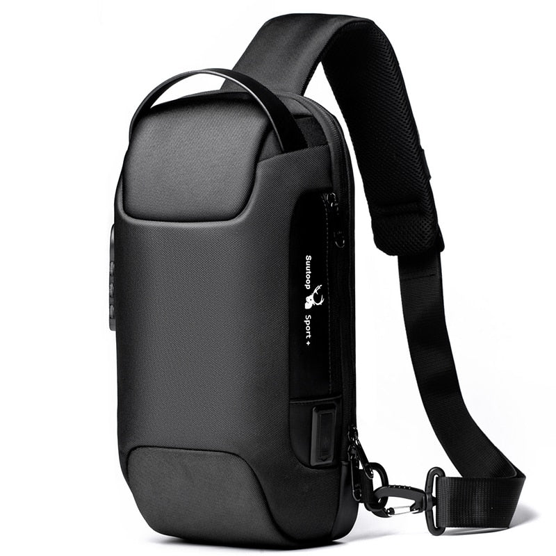 Sac bandoulière pour homme antivol résistant à l’eau avec port de charge USB