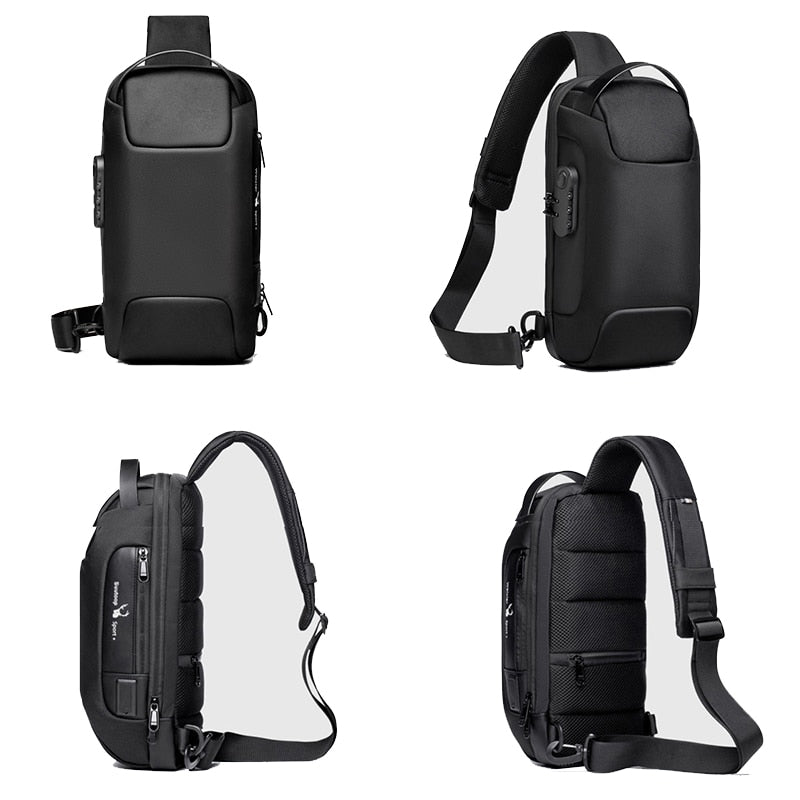 Sac bandoulière pour homme antivol résistant à l’eau avec port de charge USB