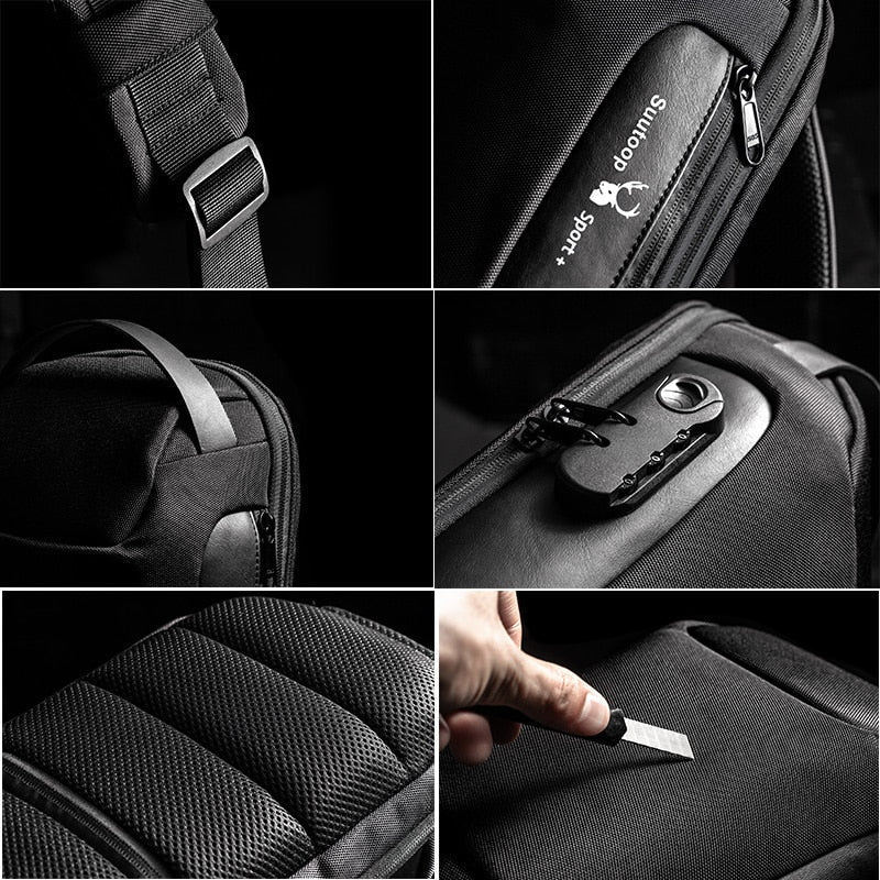 Sac bandoulière pour homme antivol résistant à l’eau avec port de charge USB