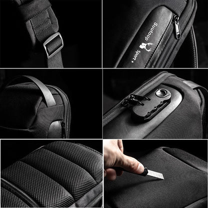 Sac bandoulière pour homme antivol résistant à l’eau avec port de charge USB