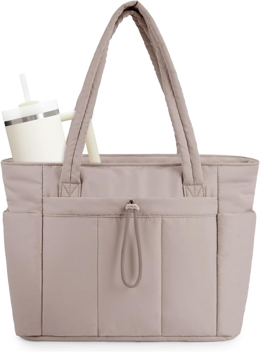Sac cabas matelassé effet doudoune avec housse pour ordinateur portable et porte-gobelet