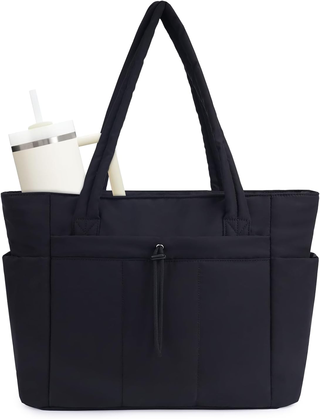 Sac cabas matelassé effet doudoune avec housse pour ordinateur portable et porte-gobelet