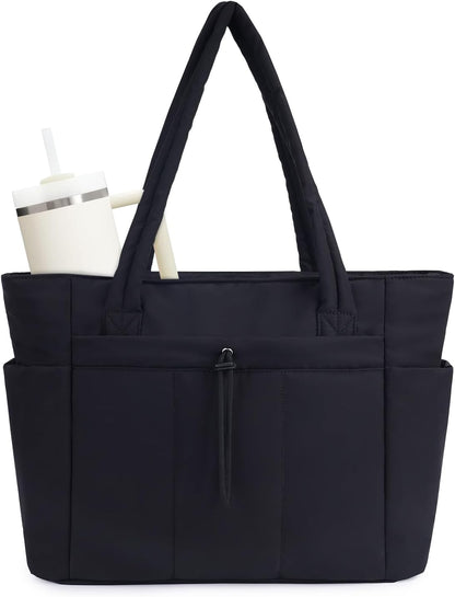 Sac cabas matelassé effet doudoune avec housse pour ordinateur portable et porte-gobelet