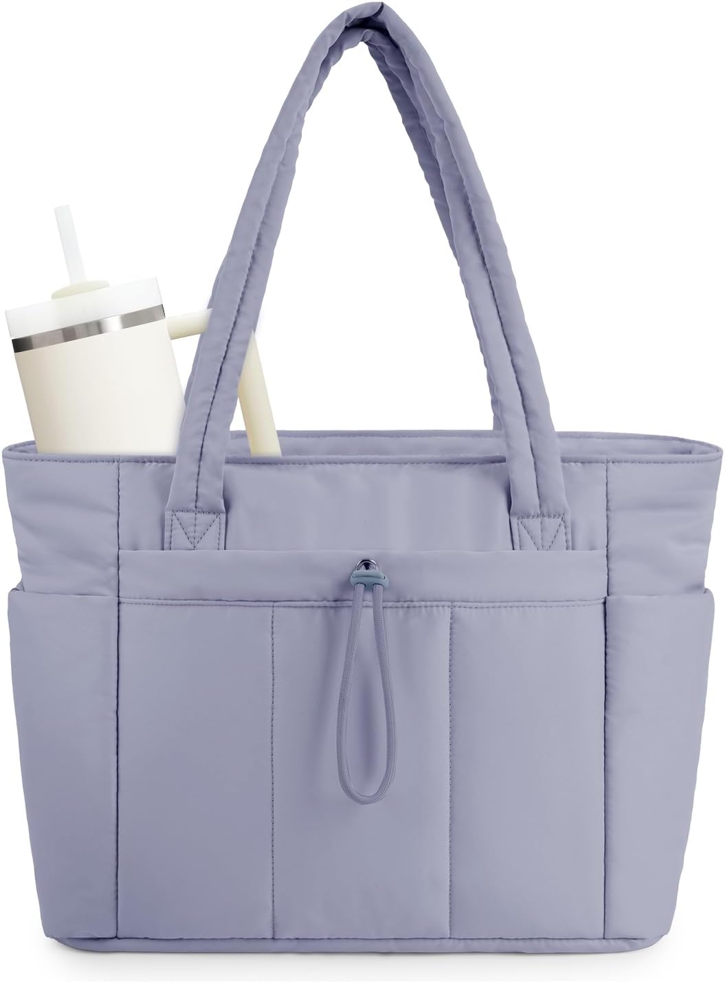 Sac cabas matelassé effet doudoune avec housse pour ordinateur portable et porte-gobelet