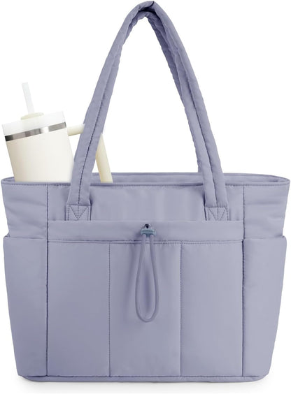 Sac cabas matelassé effet doudoune avec housse pour ordinateur portable et porte-gobelet