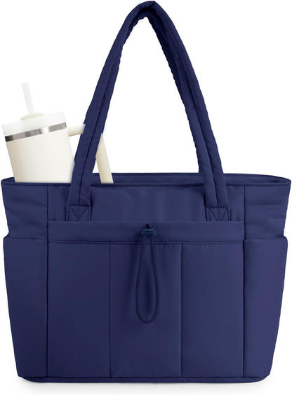 Sac cabas matelassé effet doudoune avec housse pour ordinateur portable et porte-gobelet