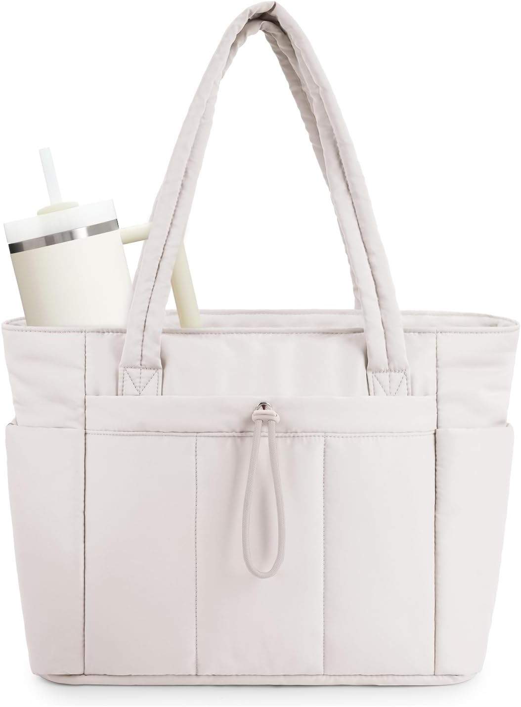 Sac cabas matelassé effet doudoune avec housse pour ordinateur portable et porte-gobelet