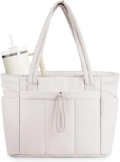 Sac cabas matelassé effet doudoune avec housse pour ordinateur portable et porte-gobelet
