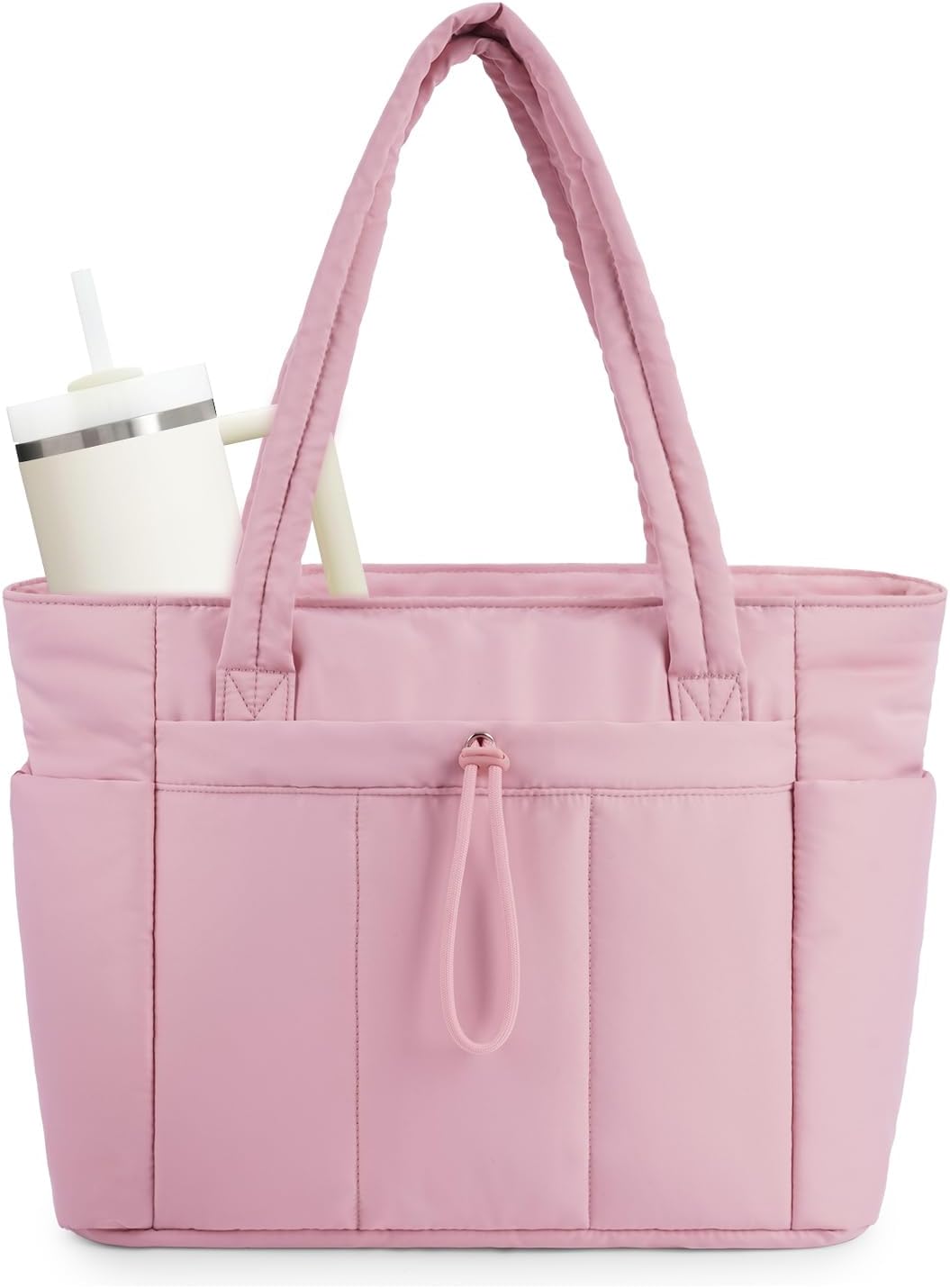 Sac cabas matelassé effet doudoune avec housse pour ordinateur portable et porte-gobelet