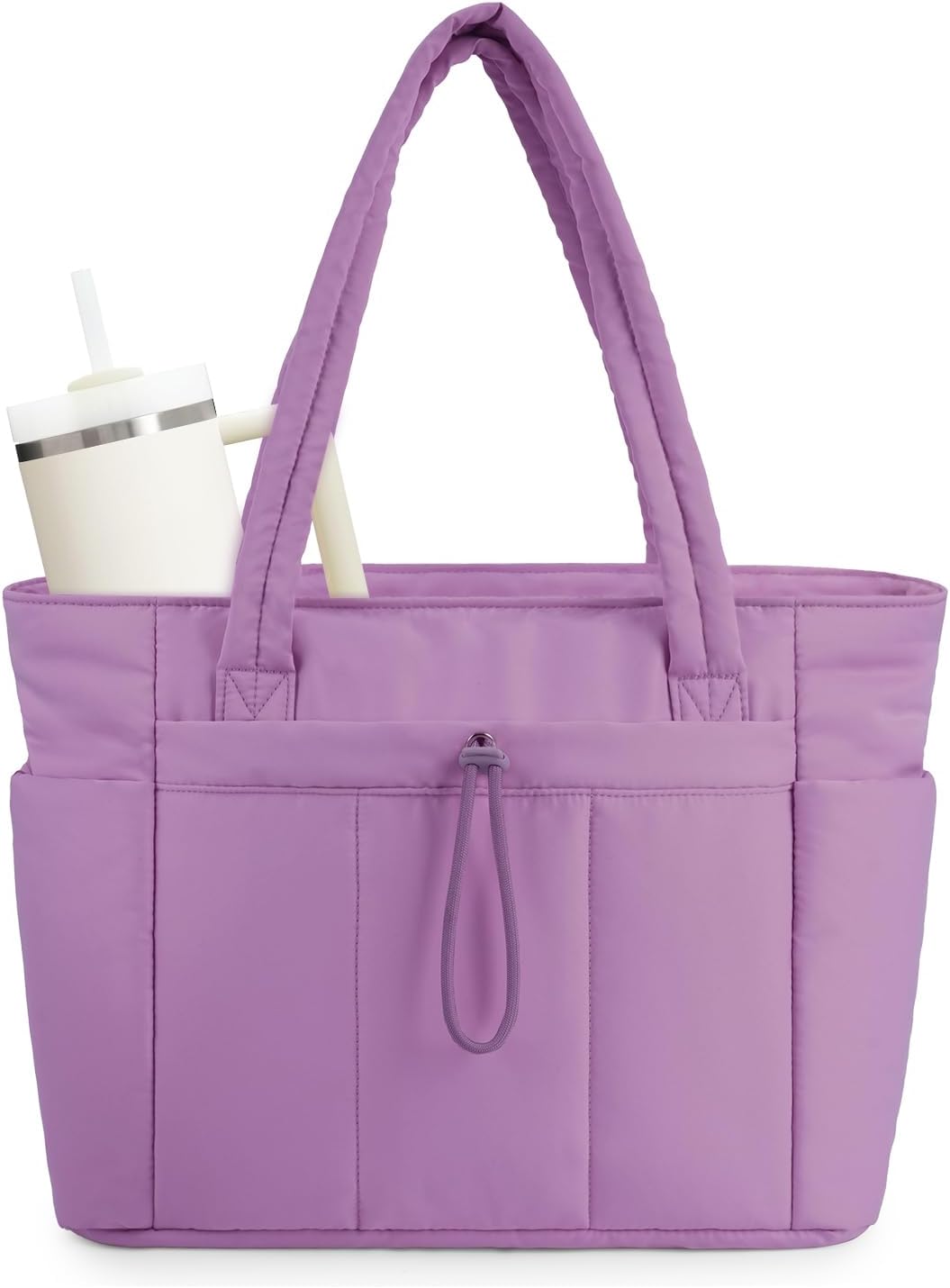 Sac cabas matelassé effet doudoune avec housse pour ordinateur portable et porte-gobelet