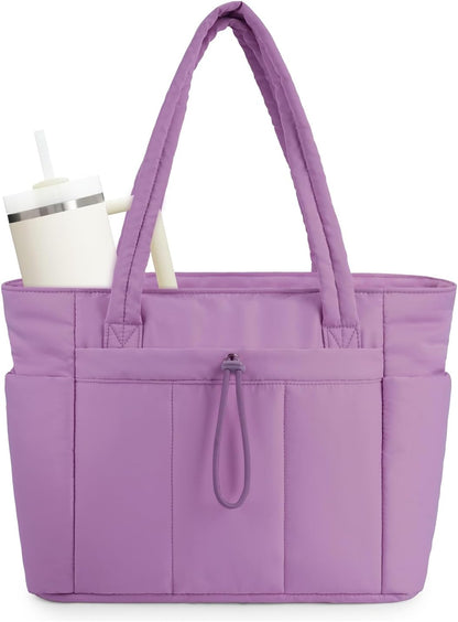 Sac cabas matelassé effet doudoune avec housse pour ordinateur portable et porte-gobelet
