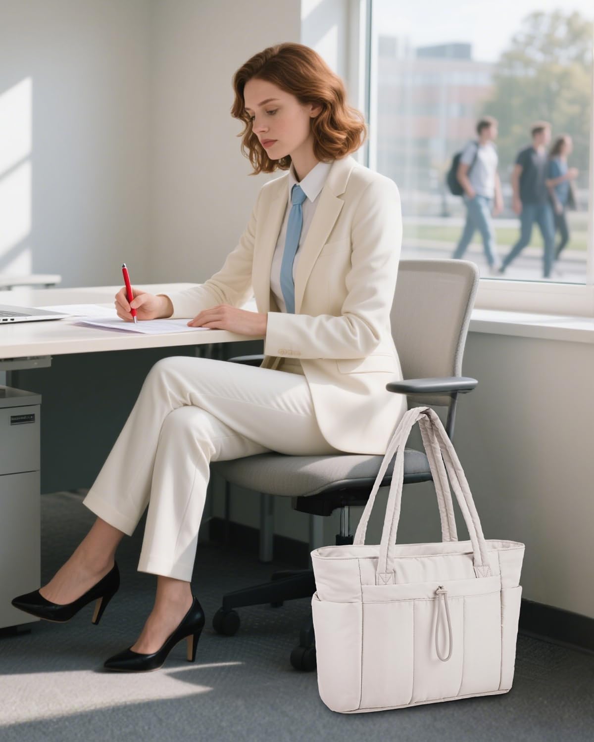 Sac cabas matelassé effet doudoune avec housse pour ordinateur portable et porte-gobelet