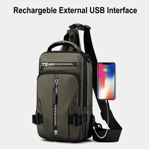 Sacoche bandoulière pour homme imperméable, anti-vol, avec port de charge USB