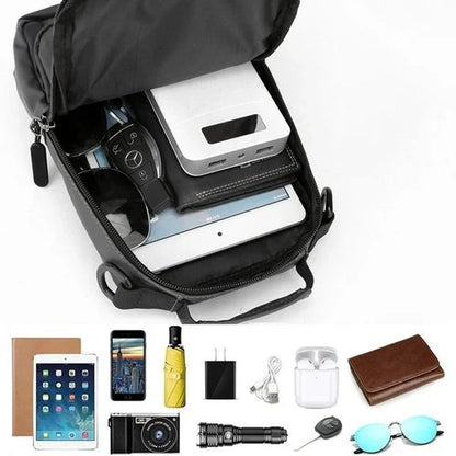 Sacoche bandoulière pour homme imperméable, anti-vol, avec port de charge USB