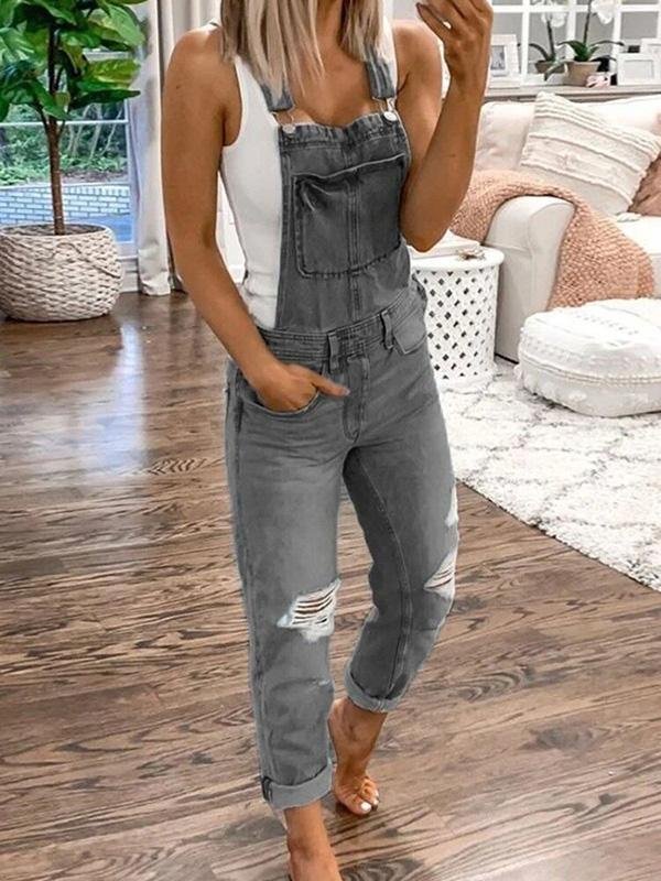 Salopette en jean à effet déchiré, coupe décontractée, pour femme