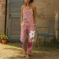 Salopette en jean à motif fleuri