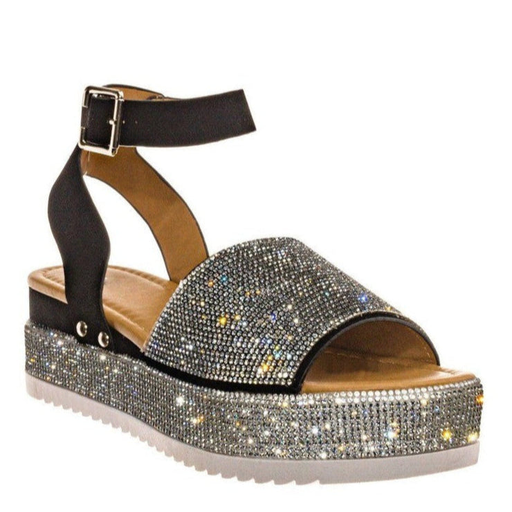 Sandales à plateforme ornées de strass pour femme