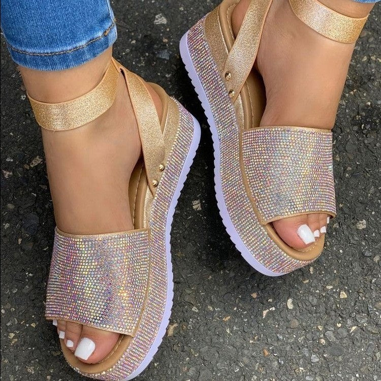 Sandales à plateforme ornées de strass pour femme