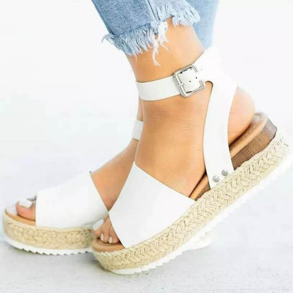 Sandales à semelle compensée en jute pour femme - chaussures à plateforme élégantes