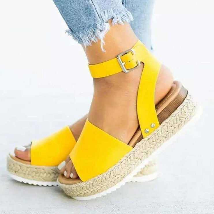 Sandales à semelle compensée en jute pour femme - chaussures à plateforme élégantes
