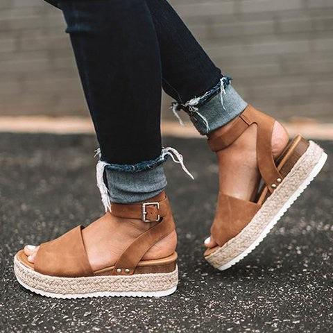Sandales à semelle compensée en jute pour femme - chaussures à plateforme élégantes