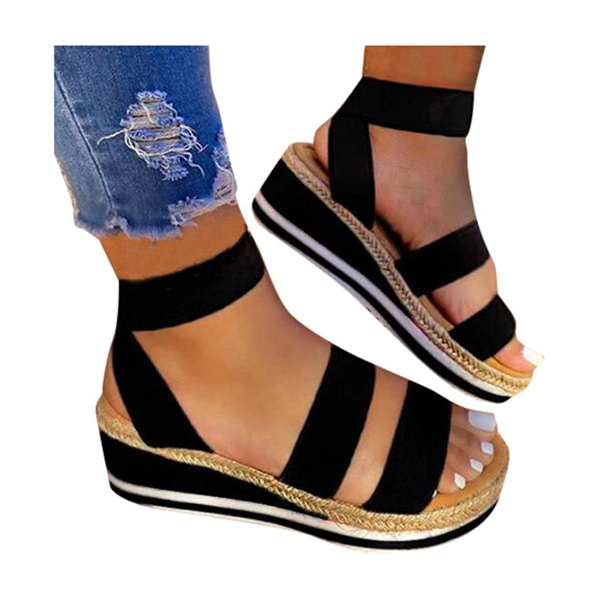Sandales compensées espadrille à bout ouvert à brides croisées pour femme